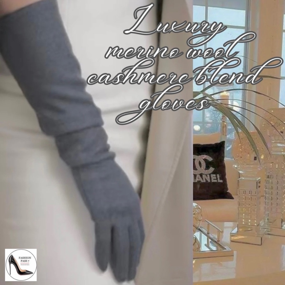 20” long Cashmere Merino Wool Luxury Long Gloves Classic Grey Winter Warm glove